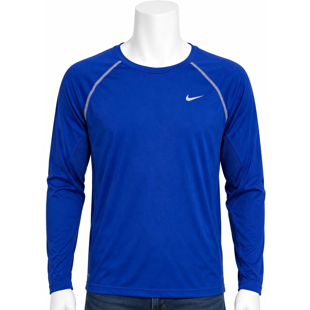 NIKE Dri-FIT Men's Long Sleeve T Shirt Pullover Blue Crew Neck Athletic M